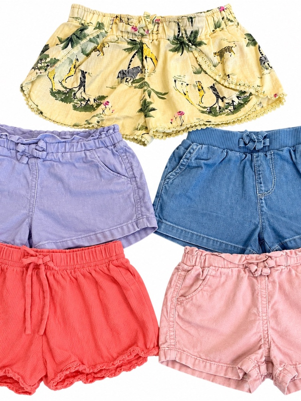Old Navy Girls' Five-Pack Shorts - Yellow, Lavender, Denim Blue, Coral & Pink